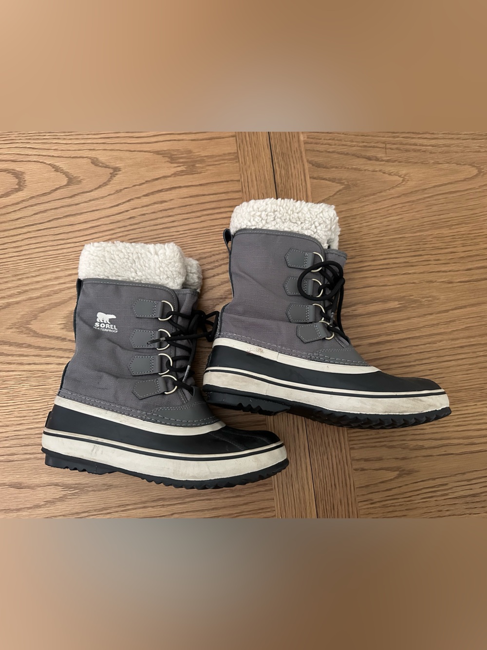 Sorel Women's Grey Lace-Up Winter Boots with Shearling Cuff